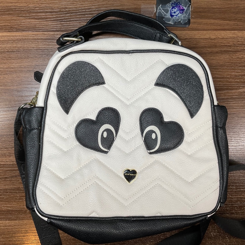 Betsey Johnson cute Panda tote Bag crossbody black white purse
